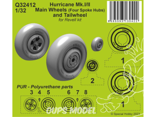 Cmk kit d’amélioration Q32412 Roues principales Hurricane Mk.I/II (moyeux à quatre rayons) et roue arrière kit Revell 1/32