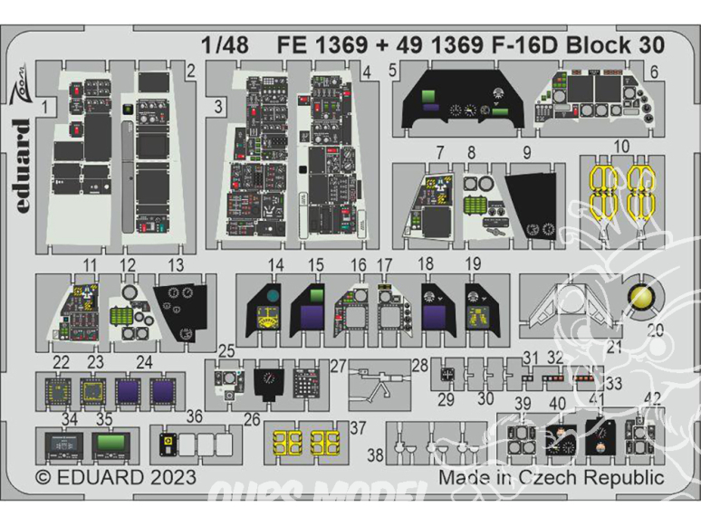 EDUARD photodecoupe avion FE1369 Zoom Amélioration F-16D Block 30 Kinetic 1/48