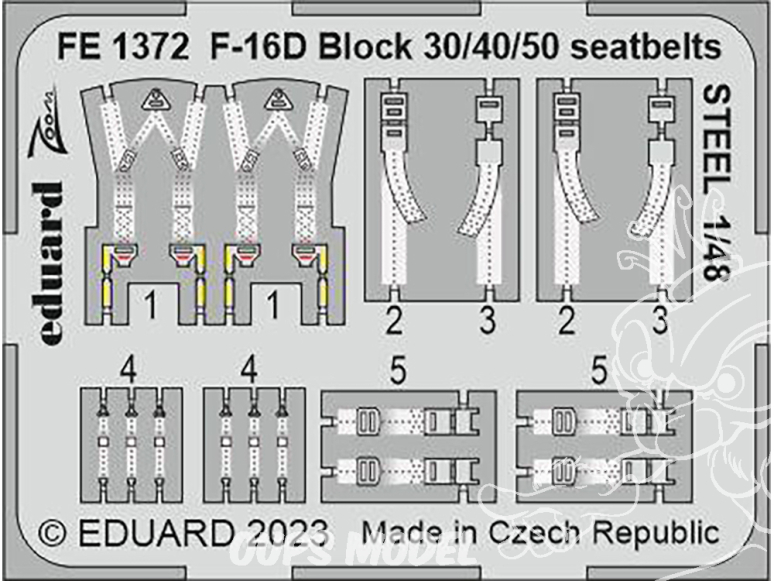 EDUARD photodecoupe avion FE1372 Harnais métal F-16D Block 30/40/50 Kinetic 1/48