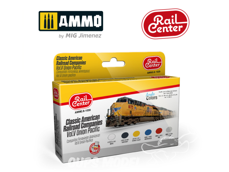 MIG peinture Rail Center R-1020 Set peintures Locomotives Classic American Railroad Companies Vol.5 Union Pacific 6 x 15ml