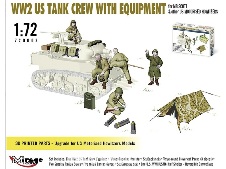 Mirage maquette militaire 720003 Tankers américains de la Seconde Guerre mondiale avec équipement M8 SCOTT 1/72