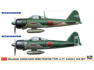 Hasegawa maquette avion 02437 Mitsubishi A6M2b/A6M3 Zero Fighter Type 21/22 "Rabaul Ace Set" 2 kits inclus 1/72