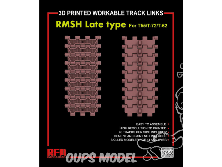 Rye Field Model maquette militaire 2058 Chenilles maillon par maillon RMSH Late type pour T-55 / T-72 / T-62 imprimé en 3D 1/35