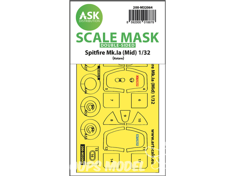 ASK Art Scale Kit Mask M32064 Spitfire Mk.Ia (Mid) Kotare Recto Verso 1/32