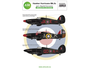 ASK Art Scale Kit Décalcomanies D32029 Hawker Hurricane Mk.IIc partie 3 - Royal Air Force Service 1/32