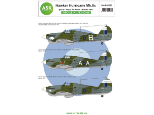 ASK Art Scale Kit Décalcomanies D32035 Hawker Hurricane Mk.IIc partie 9 - Royal Air Force - Burma 1943 1/32
