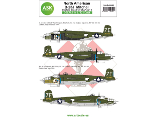 ASK Art Scale Kit Décalcomanies D48042 North American B-25J Mitchell Dogface Squadron USAF Partie 6 1/48