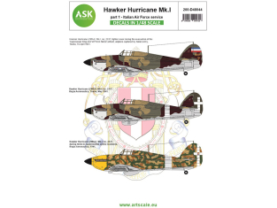 ASK Art Scale Kit Décalcomanies D48044 Hawker Hurricane Mk.I Partie 1 Italian Air Force service 1/48