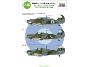 ASK Art Scale Kit Décalcomanies D48053 Hawker Hurricane Mk.IIc Partie 9 Burma 1943 1/48