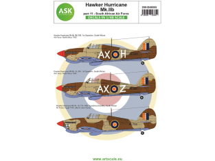 ASK Art Scale Kit Décalcomanies D48055 Hawker Hurricane Mk.IIb Partie 11 South African Air Force 1/48