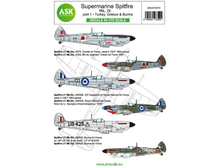 ASK Art Scale Kit Décalcomanies D72010 Supermarine Spitfire Mk.IX Partie 1 - Turkiye, Greece & Barma 1/72