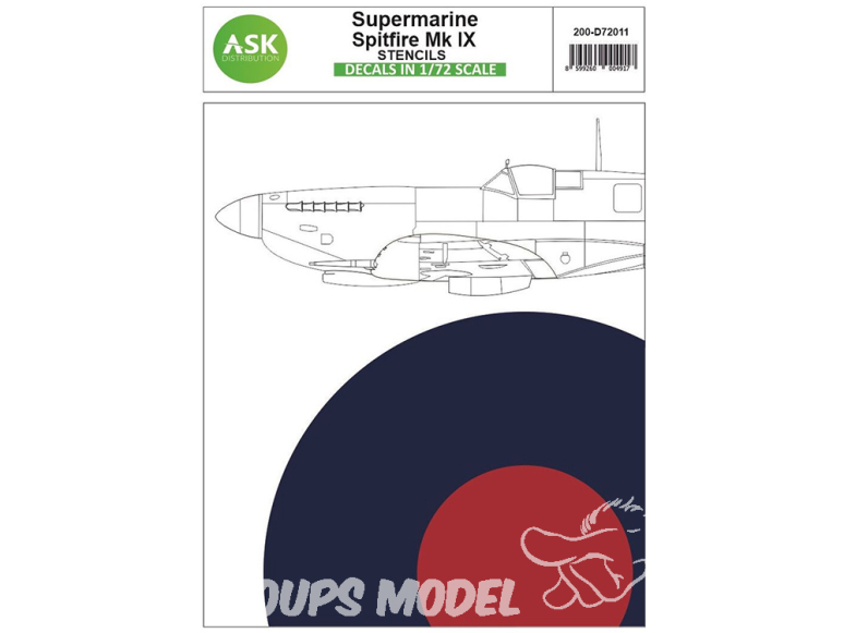 ASK Art Scale Kit Décalcomanies D72011 Supermarine Spitfire Mk IX Stencils / Marquages 1/72