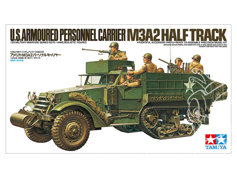 TAMIYA maquette militaire 35070 BLINDÉ DE TRANSPORT DE TROUPES AMÉRICAIN M3A2 HALF-TRACK 1/35