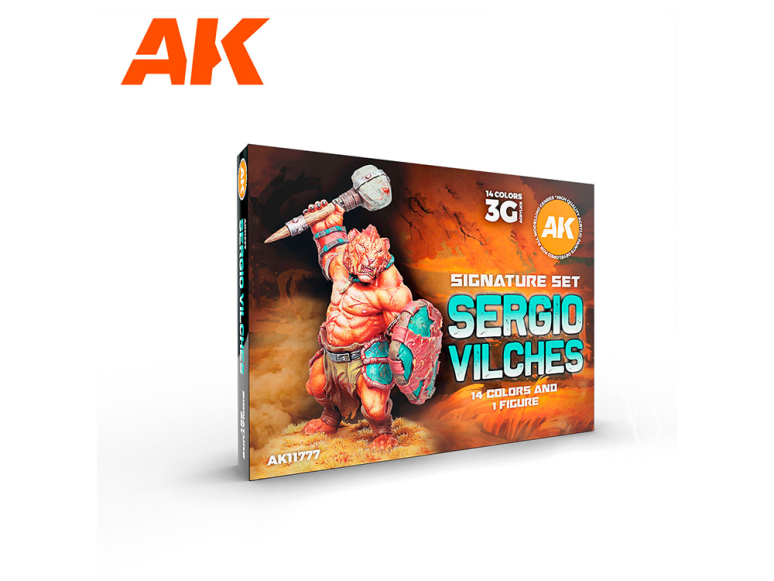 Ak interactive peinture acrylique 3G AK11777 SIGNATURE SET SERGIO VILCHES 14 COULEURS ET 1 FIGURINE