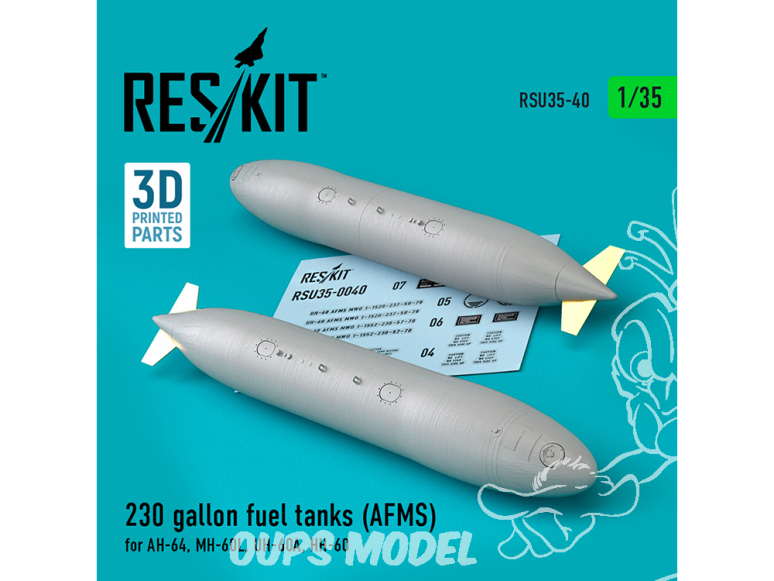 ResKit Kit RSU35-0040 Réservoirs de carburant de 230 gallons AFMS pour AH-64, MH-60L, UH-60A, HH-60 2p impression 3D 1/35