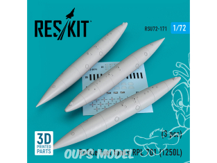 ResKit kit d'amelioration Avion RSU72-0171 Réservoirs de carburant Rafale RPL 701 (1250L) (3 pcs) impression 3D 1/72