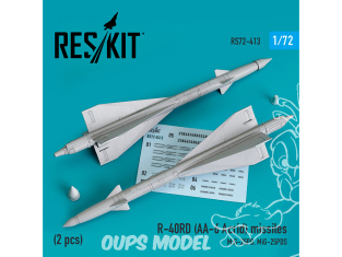 ResKit kit RS72-0413 Missiles R-40RD (AA-6 Acrid) (2 pièces) impression en 3D pour MiG-25PD, MiG-25PDS 1/72