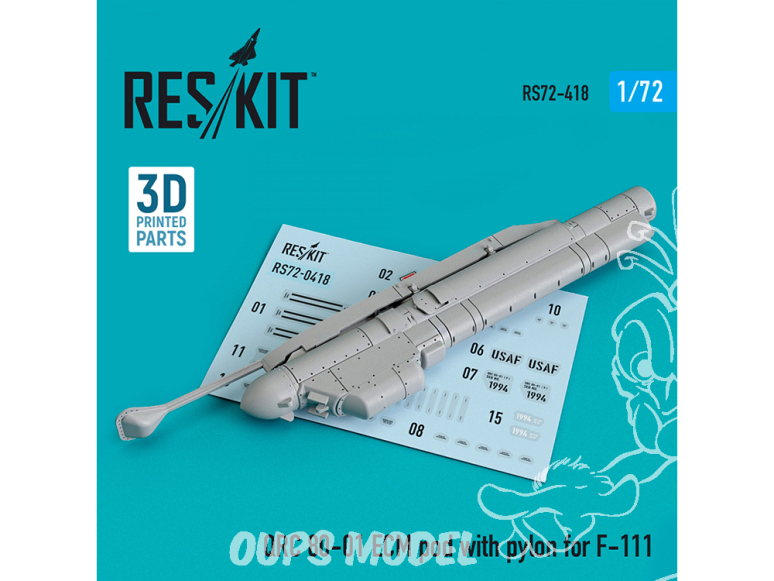 ResKit kit RS72-0418 Pod QRC 80-01 ECM avec pylône pour impression 3D F-111 1/72