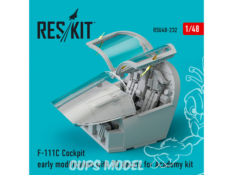 ResKit kit d'amelioration Avion RSU48-0232 Modification précoce du cockpit F-111C avec décalcomanies 3D pour le kit Academy 1/48