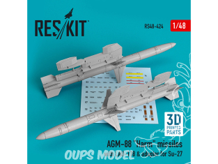 ResKit kit RS48-0424 Missiles AGM-88 "Harm" avec LAU-118 et adaptateur pour Su-27 (2 pcs) 1/48