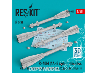 ResKit kit RS48-0405 Missiles R-60М (AA-8 Aphid) 4 pièces 1/48