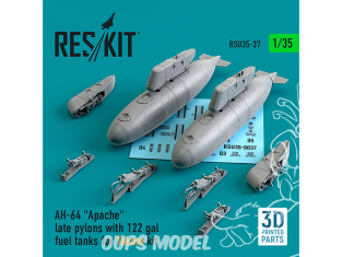 ResKit kit d'amelioration RSU35-0037 Pylônes tardifs AH-64 Apache avec réservoirs de carburant 122g kit Takom impression 3D 1/35