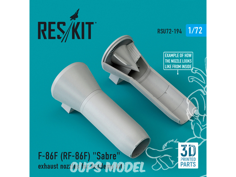 ResKit kit d'amelioration RSU72-0194 F-86F (RF-86F) "Sabre" Buses d'échappement pour kit Academy impression 3D 1/72