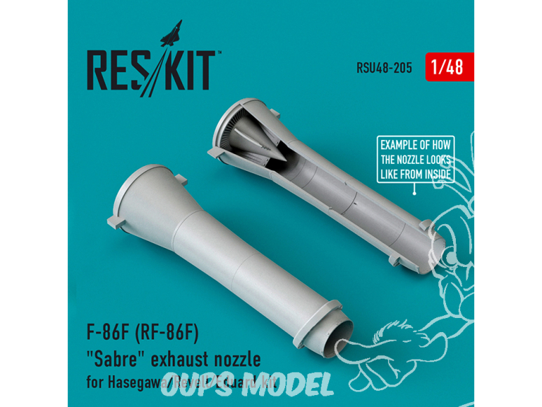 ResKit kit d'amelioration RSU48-0205 F-86F (RF-86F) Buses d'échappement "Sabre" pour kit Hasegawa-Revell et Eduard 1/48