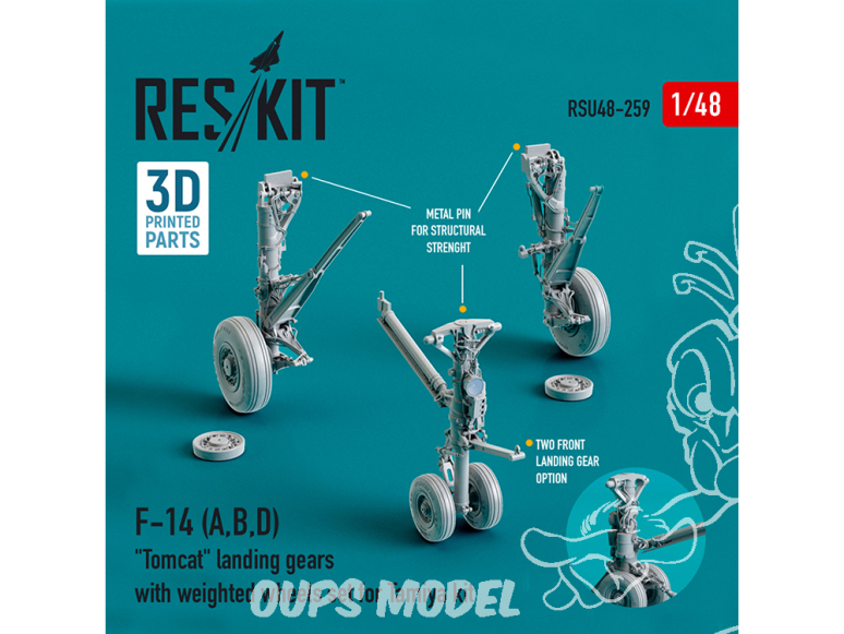 ResKit kit d'amelioration RSU48-0259 F-14 (A,B,D) Trains Tomcat avec roues lestées kit Tamiya Résine et Impression 3D 1/48