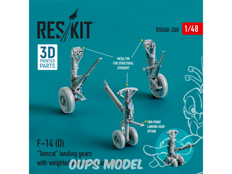 ResKit kit d'amelioration RSU48-0260 Trains F-14 (D) Tomcat avec jeu de roues lestées pour kit AMK Résine et Impression 3D 1/48