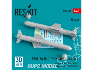 ResKit kit armement Avion RS48-0416 Missiles AGM-84 (A,D) « Harpoon » (2 pciéces) Impression 3D 1/48