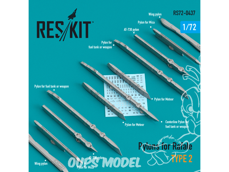 ResKit kit armement Avion RS72-0437 Pylônes pour Rafale type 2 1/72
