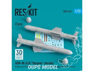 ResKit kit armement Avion RS72-0416 Missiles AGM-84 (A,D) « Harpoon » (2 pciéces) Impression 3D 1/72
