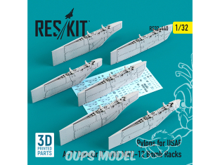 ResKit kit armement Avion RS32-0440 Pylônes pour USAF A-7 "Corsair II" avec supports à bombes MAU-12 impression 3D 1/32