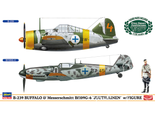 Hasegawa maquette avion 02439 B-239 Buffalo & Messerschmitt Bf109G-6 "Juutilainen" avec figurine 1/72