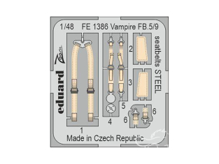 EDUARD photodecoupe avion FE1386 Harnais métal Vampire FB.5/9 Airfix 1/48