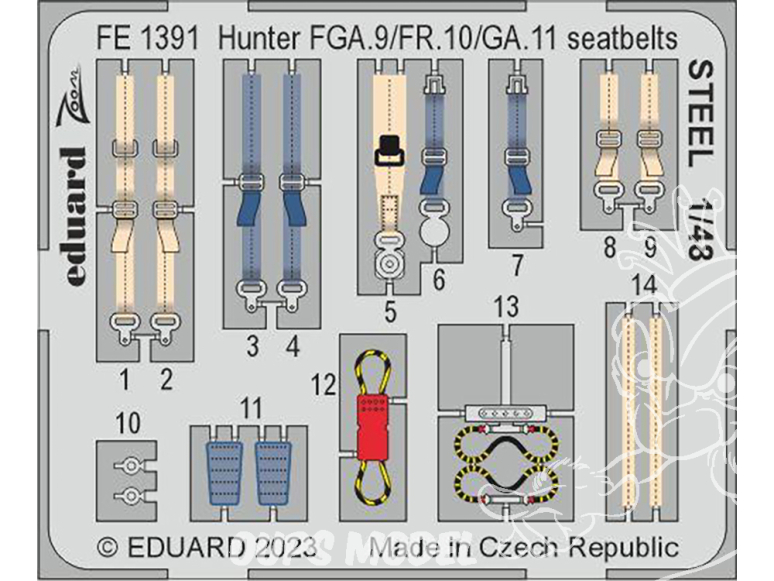 EDUARD photodecoupe avion FE1391 Harnais métal Hunter FGA.9 / FR.10 / GA.11 Airfix 1/48