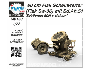 Planet model Maquettes mv130 Projecteur anti-aérien de 60 cm (Flak Sw-36) avec remorque Sd.Ah.51 1/72