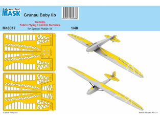 Special Hobby Masque avion M48017 Auvent Grunau Baby IIB, surfaces de vol/de contrôle en tissu kit Special Hobby 1/48