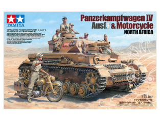 tamiya maquette militaire 25208 CHAR ALLEMAND PANZERKAMPFWAGEN IV Ausf.F et ENSEMBLE MOTO AFRIQUE DU NORD 1/35