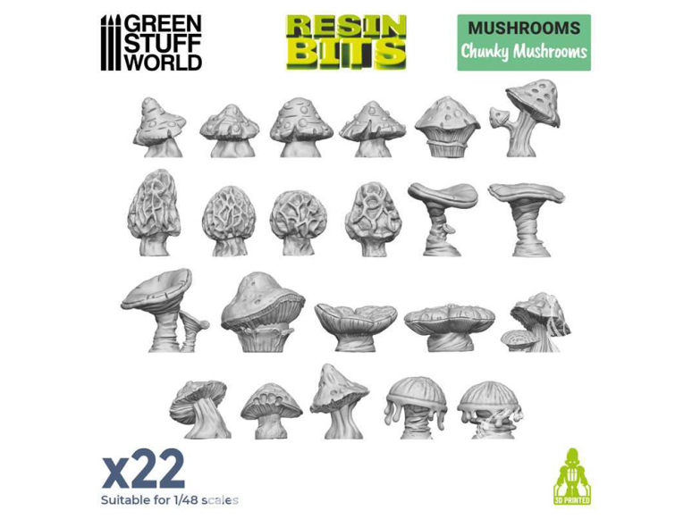 Green Stuff 511214 Set imprimé en 3D - Champignons épais 1/48
