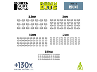 Green Stuff 517476 Set imprimé 3D - Micro Rivets Tete Ronde 1/48