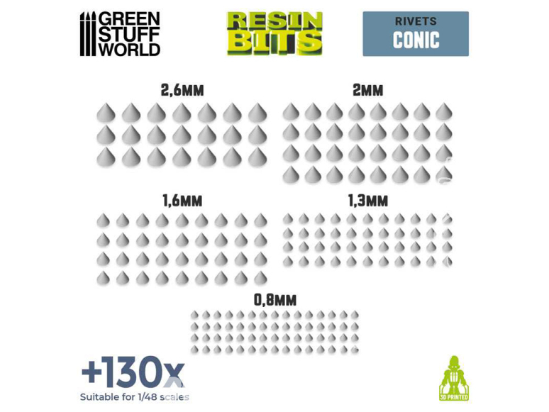 Green Stuff 517452 Set imprimé 3D - Micro Rivets Coniques 1/48