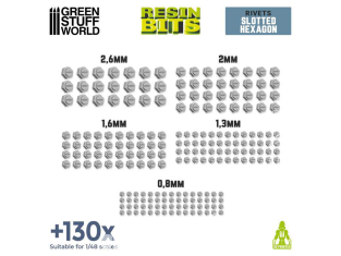 Green Stuff 517445 Set imprimé 3D - Micro Rivet Hexagonaux 1/48