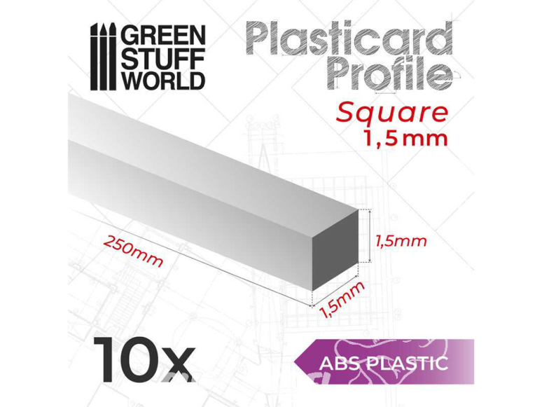 Green Stuff 518084 Plasticard PROFILÉ TIGE CARRÉE plein 1.5mm