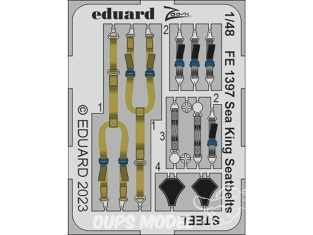 EDUARD photodecoupe hélicoptère FE1397 Harnais métal Sea King Airfix 1/48