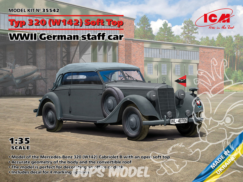 Icm maquette militaire 35542 Type 320 (W142) Soft Top Voiture d'état-major allemande WWII 1/35