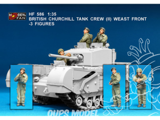 Hobby Fan kit personnages HF586 ÉQUIPAGE DE CHARS BRITANNIQUES CHURCHILL (II) FRONT OUEST WWII 3 FIGURINES 1/35