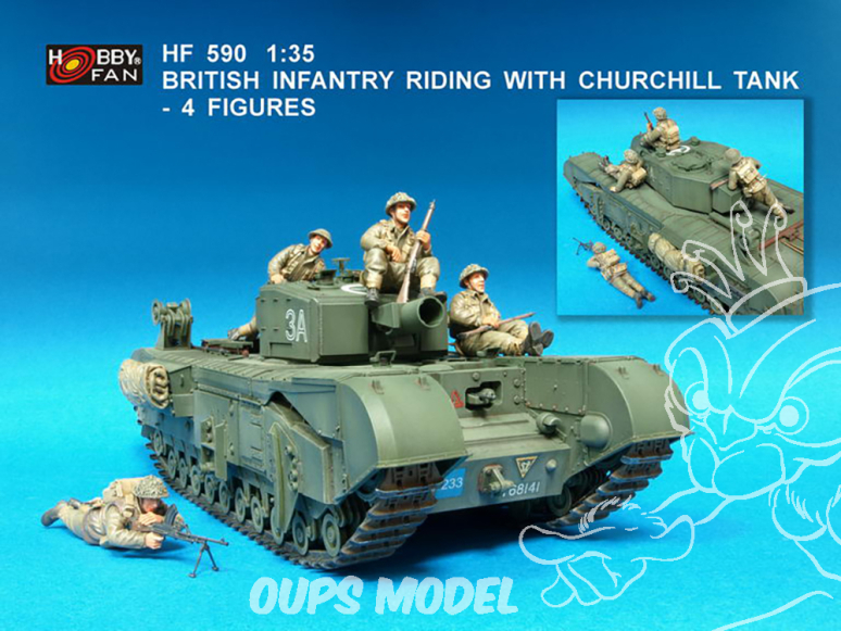 Hobby Fan kit personnages HF590 INFANTERIE BRITANNIQUE SUR UN CHAR CHURCHILL WWII 4 FIGURINES 1/35