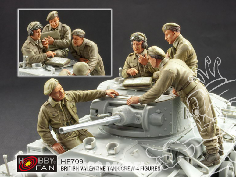 Hobby Fan kit personnages HF709 ÉQUIPAGE DU CHAR BRITANNIQUE VALENTINE WWII 4 FIGURINES 1/35